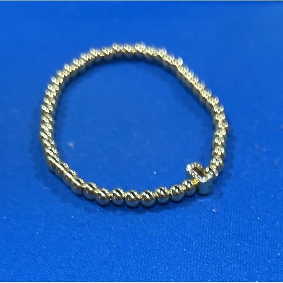 Baublebar Gold Beaded stretch Bracelet with initial C Charm Rhinestone One Size - Picture 2 of 4